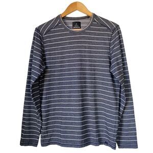 PRANA Mens Striped Keller Long Sleeve Crew Neck Knit Top Shirt Gray Size S